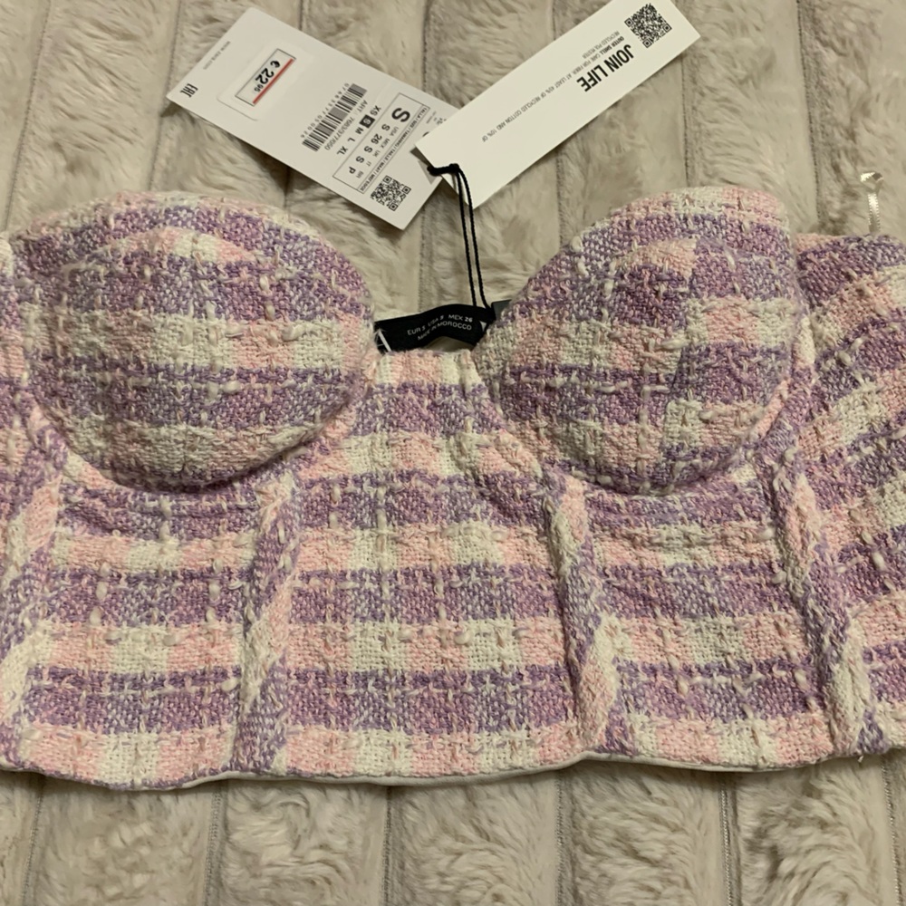 Zara Plaid Bustier Top - Pink and Purple